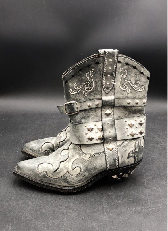 Rockin Country RC5036 Distressed Silver Studded Western Boots Womens Size 6.5
