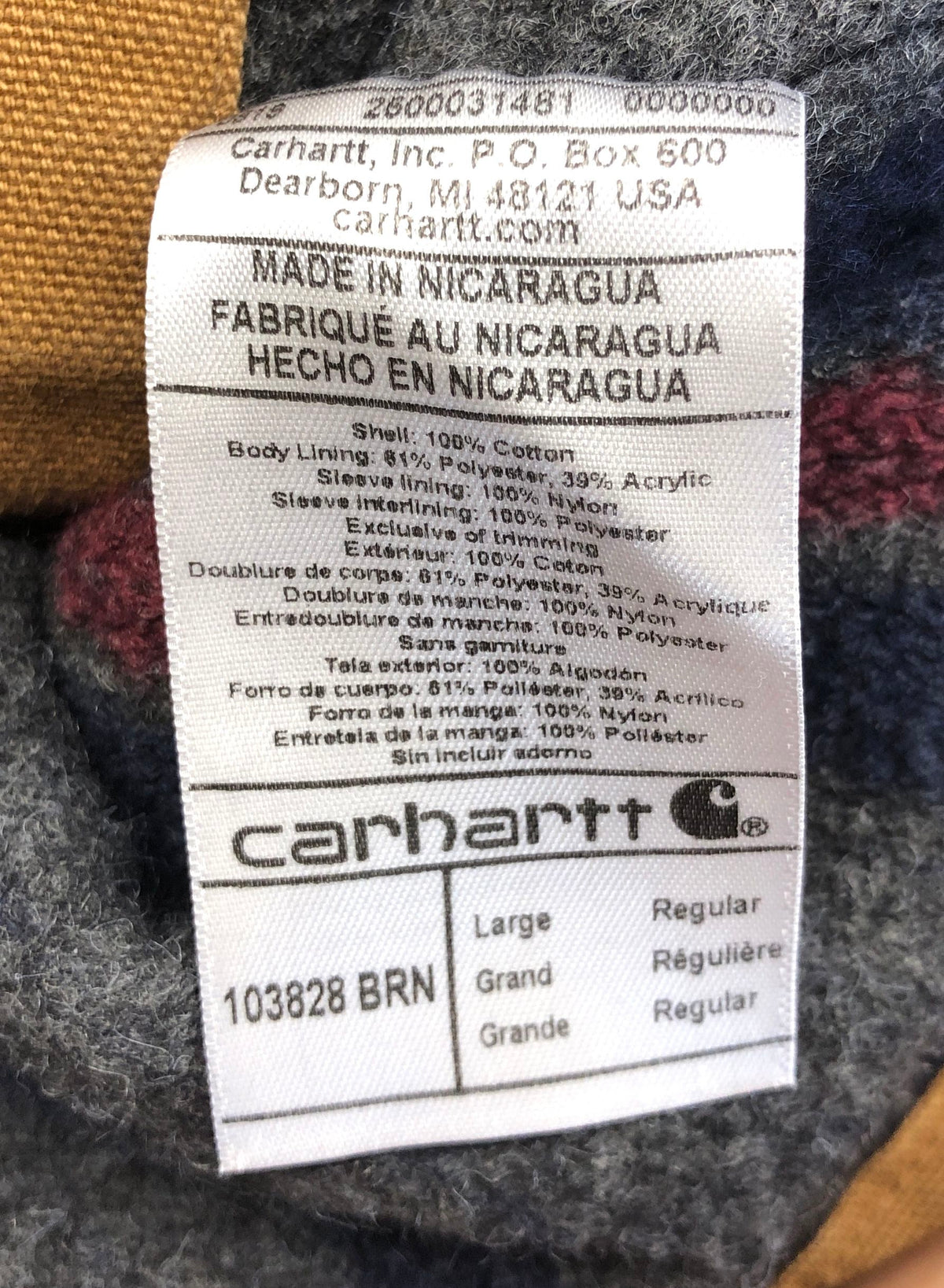 Carhartt 103828 Duck Detroit Jacket Blanket-Lined Brown Sz L Regular