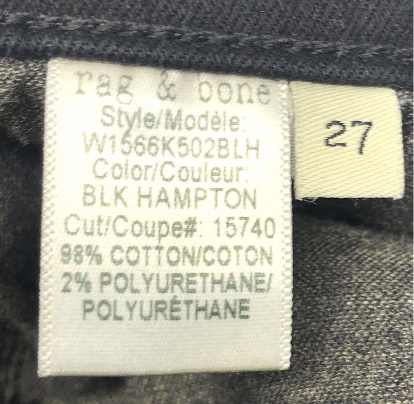 Rag & Bone Women's Black Hampton High Rise Capri Cropped Jeans Raw Hem Sz 27