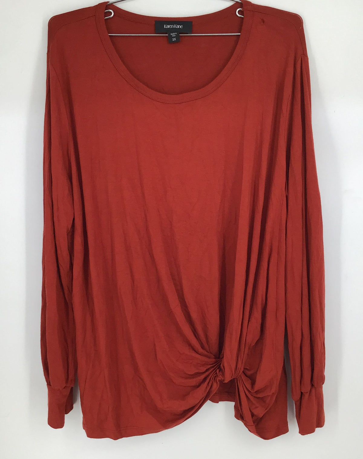 NWT Karen Kane Women&#39;s Rust Side Pick Up Round Neck Blouse - Size 1X