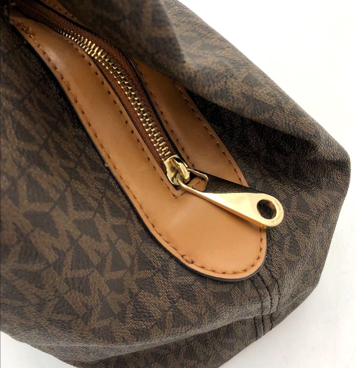 Michael Kors 'Raven' Signature Print Shoulder Bag w/ Leather Trim & Studs (+COA)