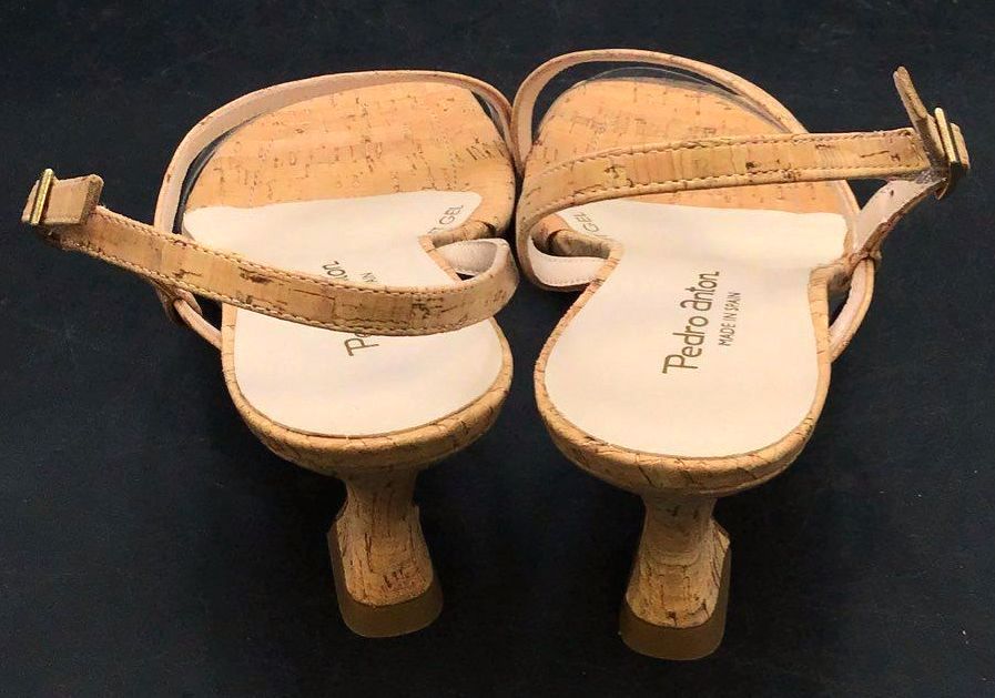 NIB Pedro Anton Women's Tan Cork Embossed Leather Slingback Heels - Size 40