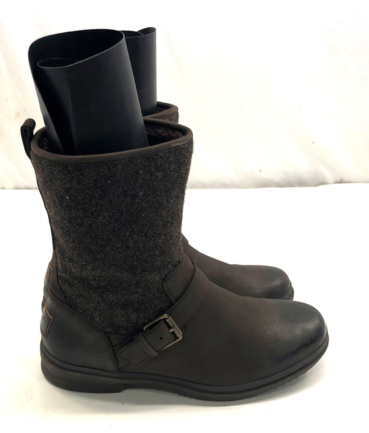 Ugg Simmens Waterproof Brown Leather Wool Moto Boots Women's Size 9