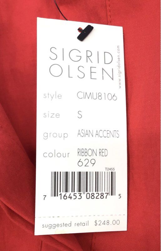 Sigrid Olsen Women's Ribbon Red Asian Accents Cotton Blend Coat Sz S NWT