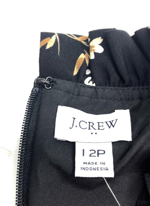 J.Crew Women's Black Floral Ruffle Neck Long Sleeve Dress NWT Sz 12P