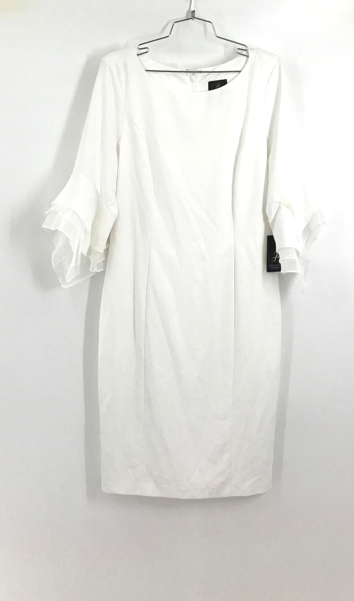 NWT Adrianna Papell Women&#39;s Ivory Knit Crepe Tiered Sleeve Sheath Dress - Sz 12