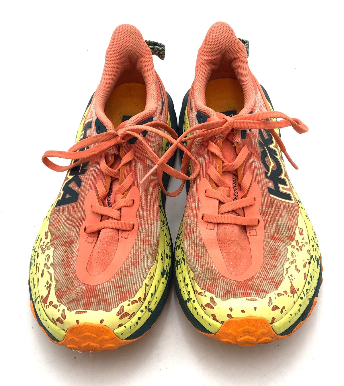 Hoka One One Speedgoat 5 Coral Orange Yellow Trail Running Shoes Women's 8.5