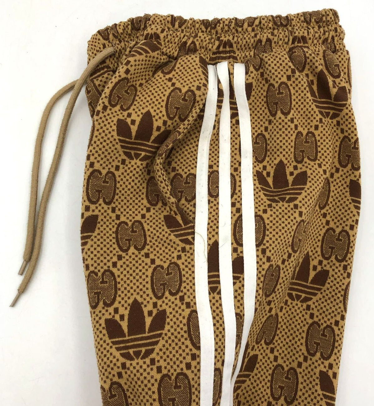 Gucci/Adidas Inspired Men's Brown GG Jacquard Trefoil Track Pants - Size XL