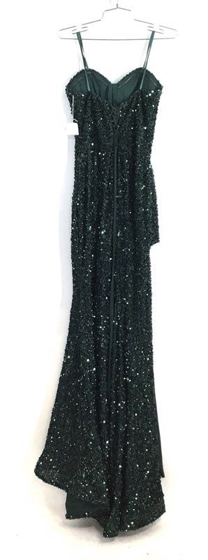 Ladivine Emerald Green Sequined Mermaid Gown CD883 Slit Corset Sz 6 NWT