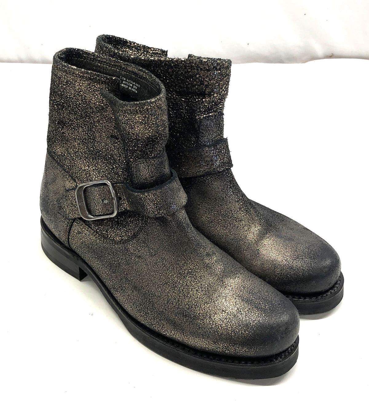 Frye Metallic Gold Distressed Leather Moto Ankle Boots Women's Size 8.5