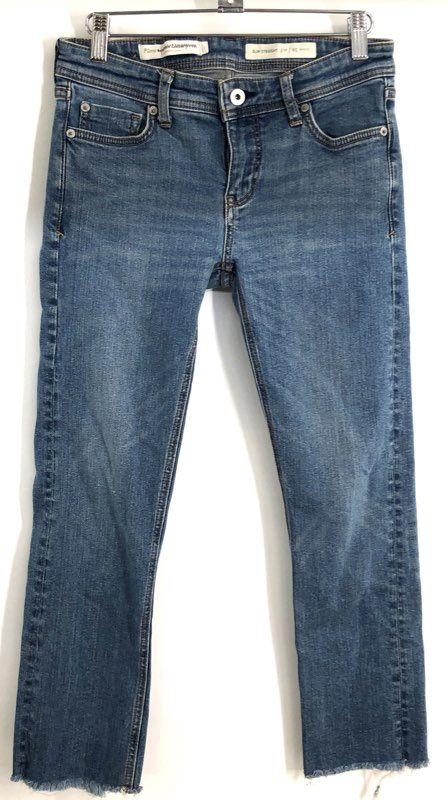 Pilcro and the Letterpress Women's Blue Slim Straight Frayed Hem Jeans Sz 25 P