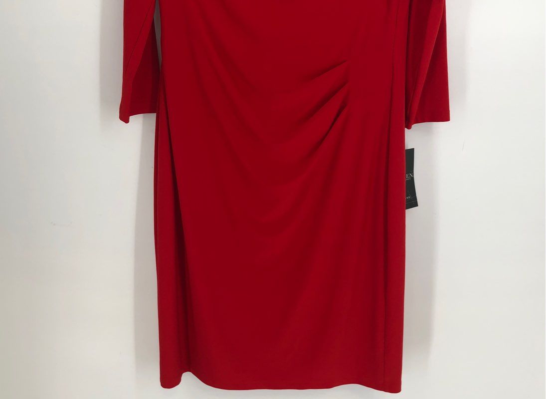 Lauren Ralph Lauren Women's Orient Red Ruched Side V-Neck Dress NWT Sz 8