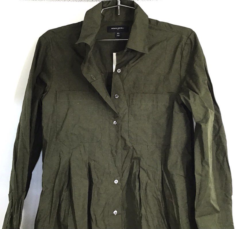 Banana Republic Women's Olive Green Pleated Waist Cotton Shirt Dress Sz XS NWT