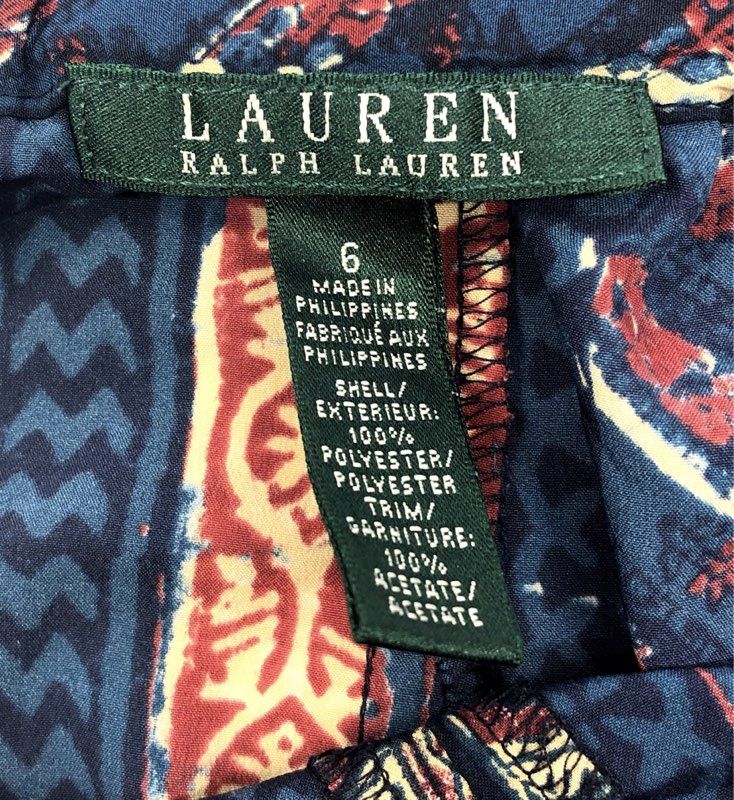 Lauren Ralph Lauren Women's Blue Red Bohemian Ikat Stripe Chevron Pants Sz 6