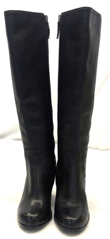 Frye Regina Black Leather Tall Side Zip Block Heel Boots Women's Size 5.5