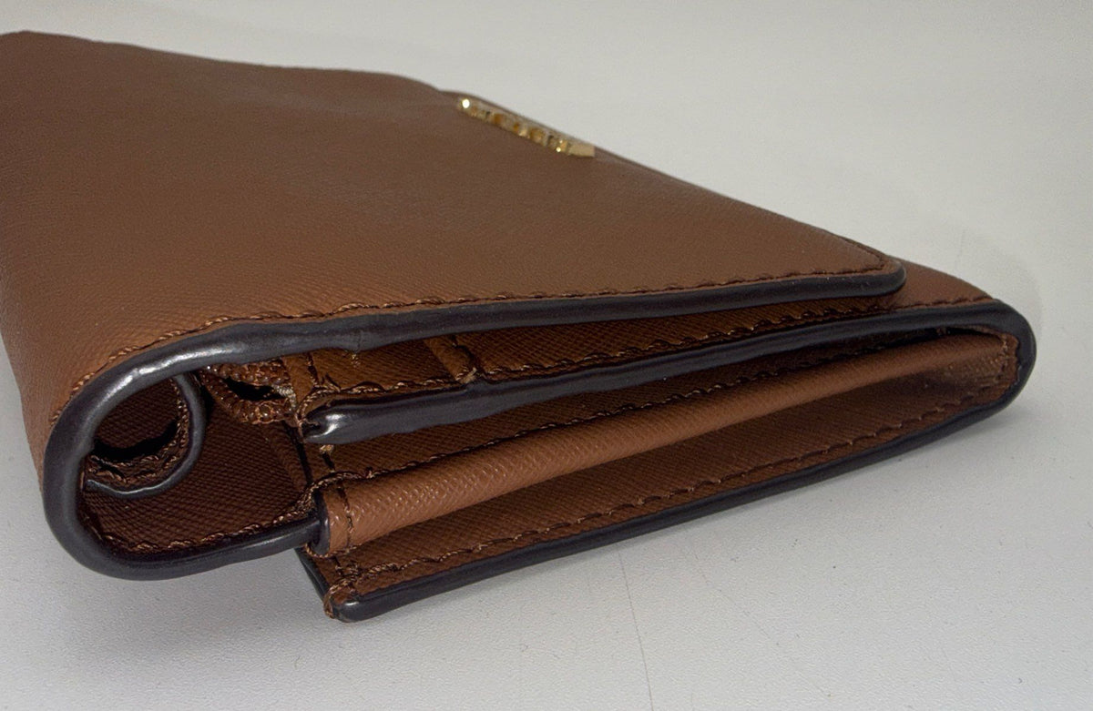 Michael Kors Brown Saffiano Leather Bifold Wallet Gold Hardware