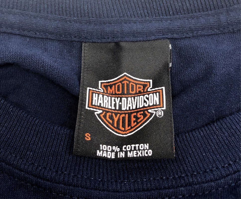 Harley-Davidson Jamaica Motorcycle Long Sleeve Pocket T-Shirt Navy Blue Sz S