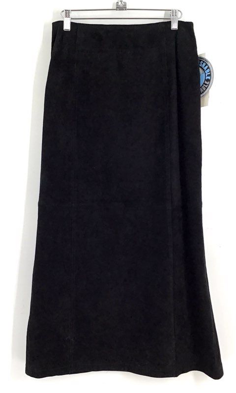 NWT Brandon Thomas Women&#39;s Black Leather Back Slit Maxi Skirt - Size 8