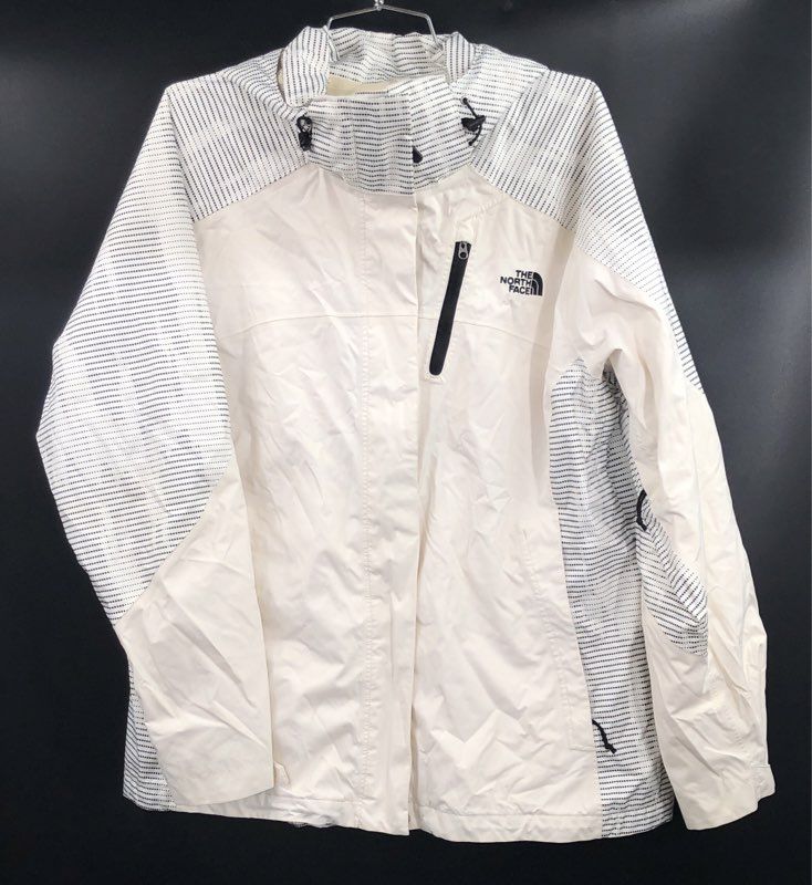 The North Face Women's Hooded Shell Jacket White Black Dotted Stripe Size XL