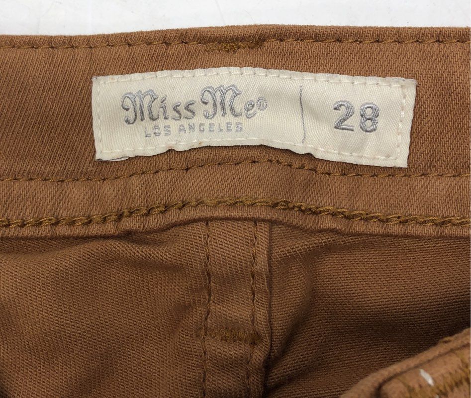 Miss Me Women's Camel Mid-Rise Straight Embellished Flap Pocket Pants Sz 28x32