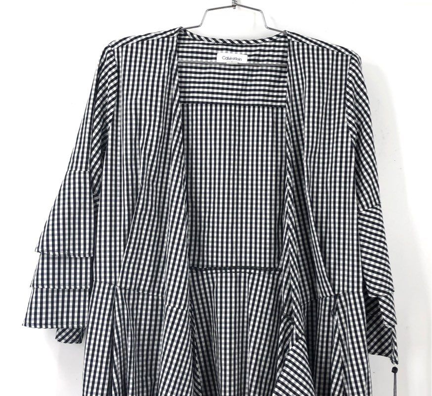 NWT Calvin Klein Women's Black White Check Wrap Dress - Size 6