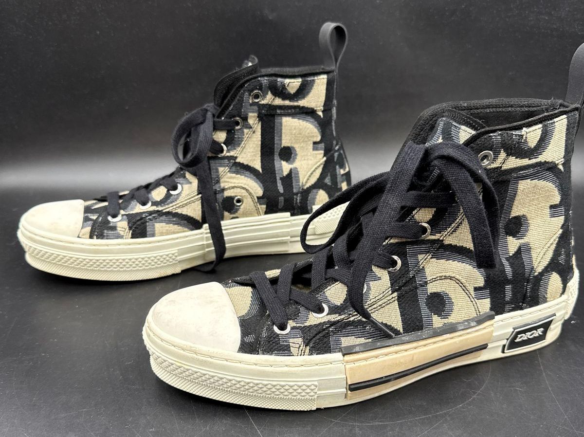 Dior B23 High-Top Tan/Black Oblique Jacquard Canvas Sneakers - Size 41 (+COA)