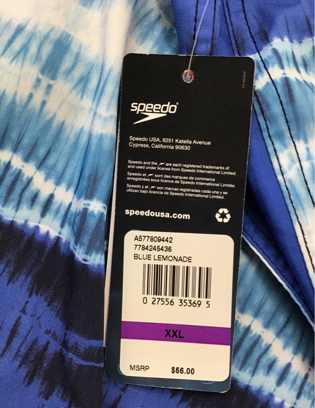 Speedo Men's Blue Lemonade Tie Dye Comfort Stretch Swim Trunks Sz XXL NWT