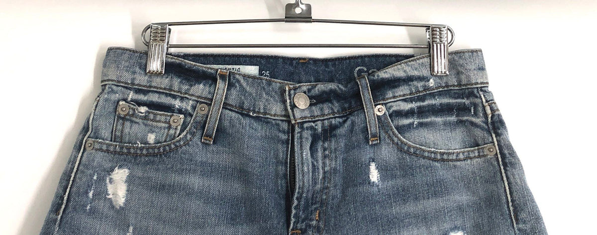 Gap Women's Authentic Best Girlfriend Blue Distressed Denim Shorts Frayed Sz 25