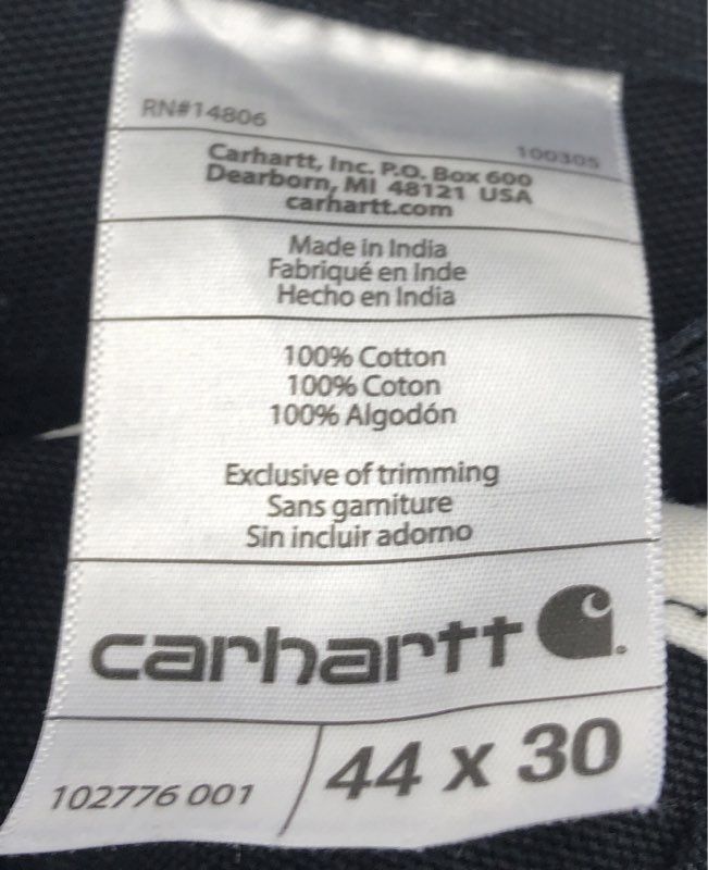 Carhartt Men's Black 10277001 Cotton One-Piece Overalls - Size 44x30