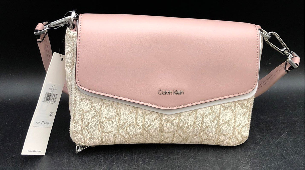 NWT Calvin Klein Rose White Logo Print Top Handle Bag