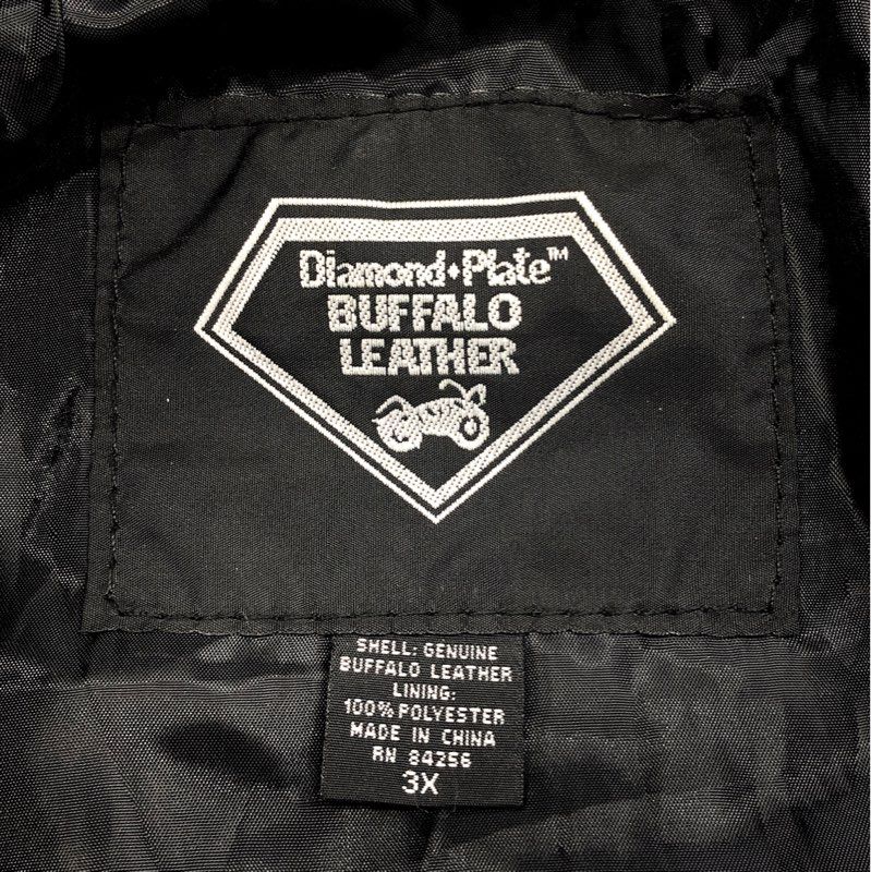 Vintage Diamond Plate Buffalo Leather Patch Biker Motorcycle Jacket Sz 3X