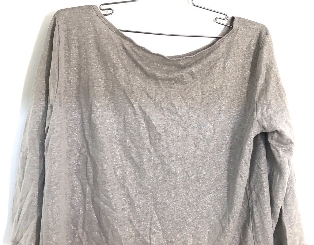 J.Crew Women's Gray Metallic Linen Boatneck 3/4 Sleeve Top Sz S NWT