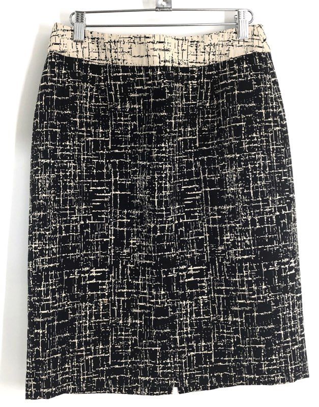 Kasper Women's Black White Abstract Print Cotton Blend Pencil Skirt Petite 6P