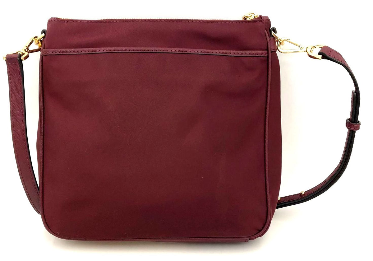 Michael Kors Burgundy Nylon Crossbody Bag w/ Leather Trim & Gold Accents (+COA)