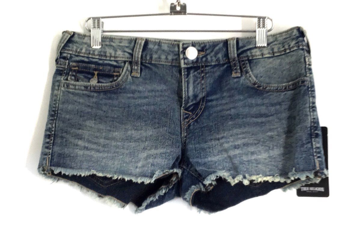 True Religion Women's Joey Cut-Off Denim Shorts Medium Melting Wash NWT Sz 27