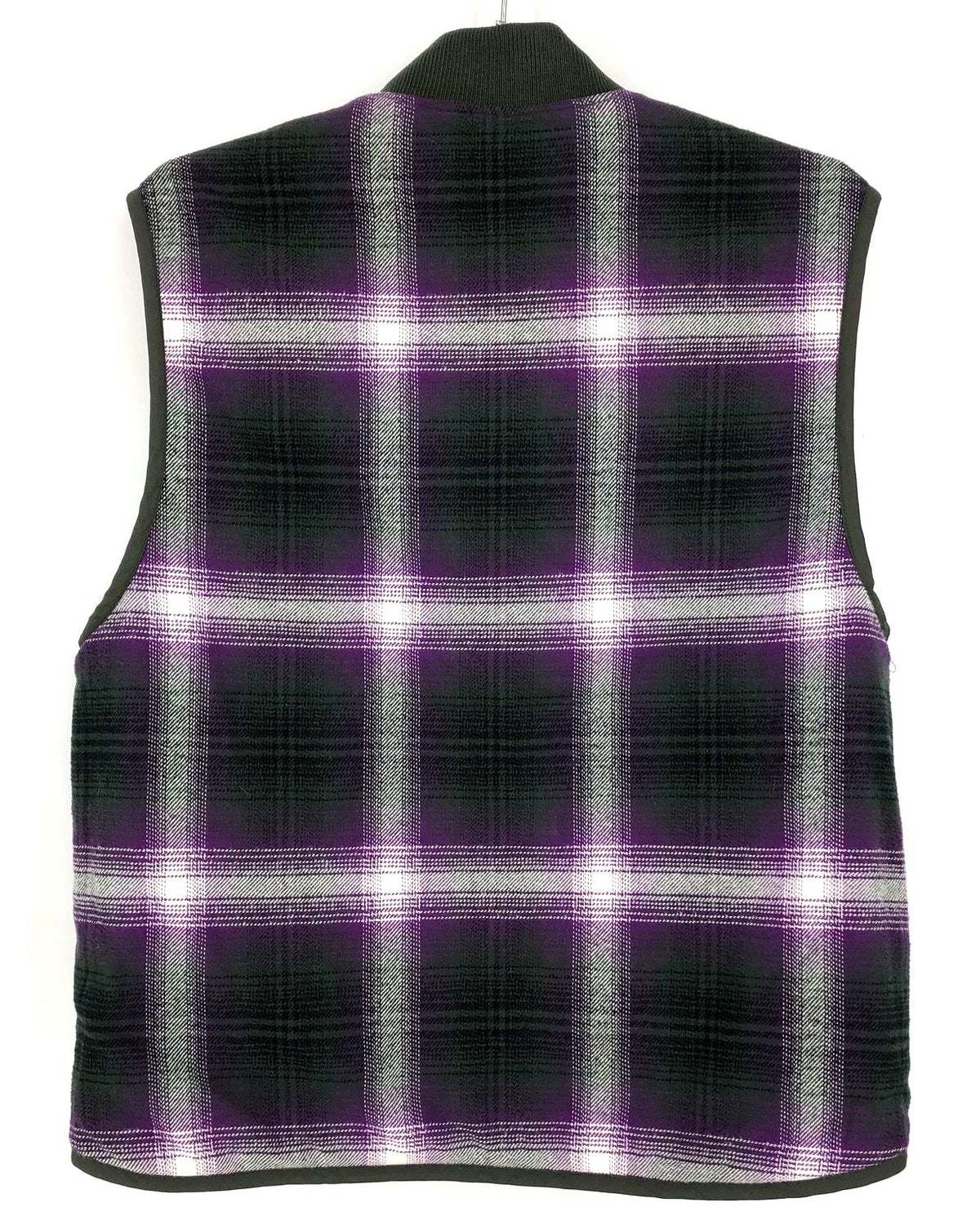 NWT Supreme Men&#39;s Purple/Olive Green Reversible Shadow Plaid Zip Vest - Size S