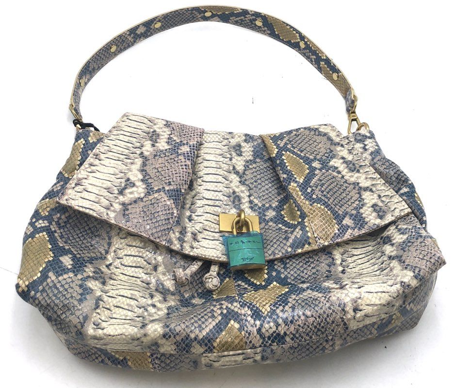 Sharif Legacy Blue Grey Snakeskin Print Hobo Shoulder Bag Gold Lock NWT