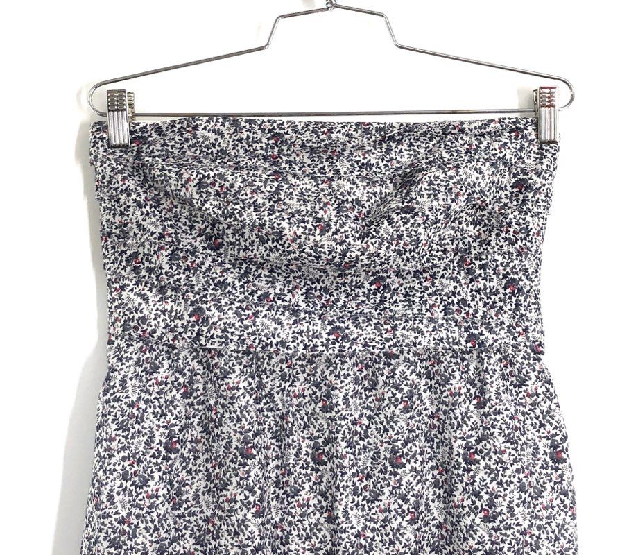 J.Crew Women's Strapless Floral Cotton Silk Blend Tiered Dress Blue NWT Sz 4
