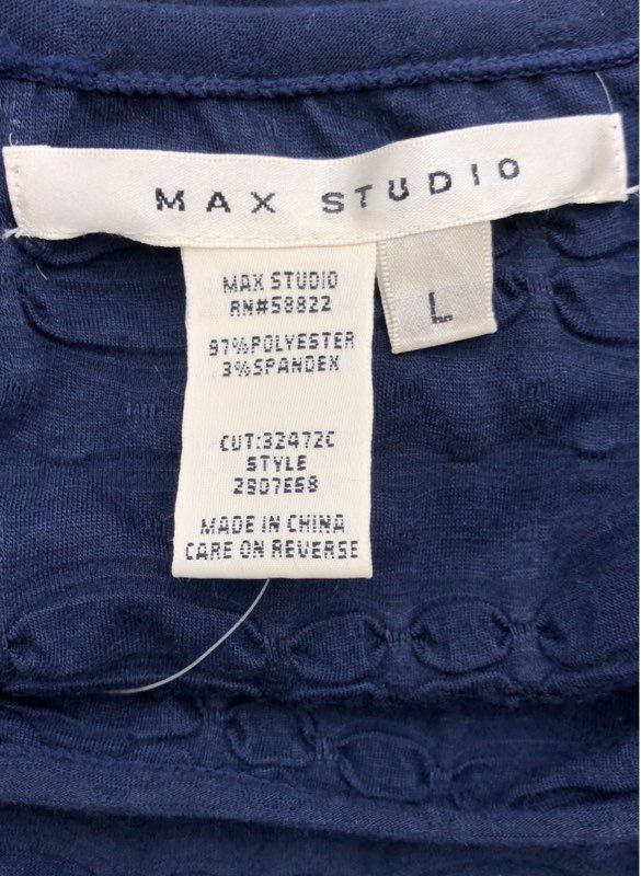 Max Studio NWT Women's Navy Blue Textured Ruched Sheath Dress 3/4 Sleeve Sz L