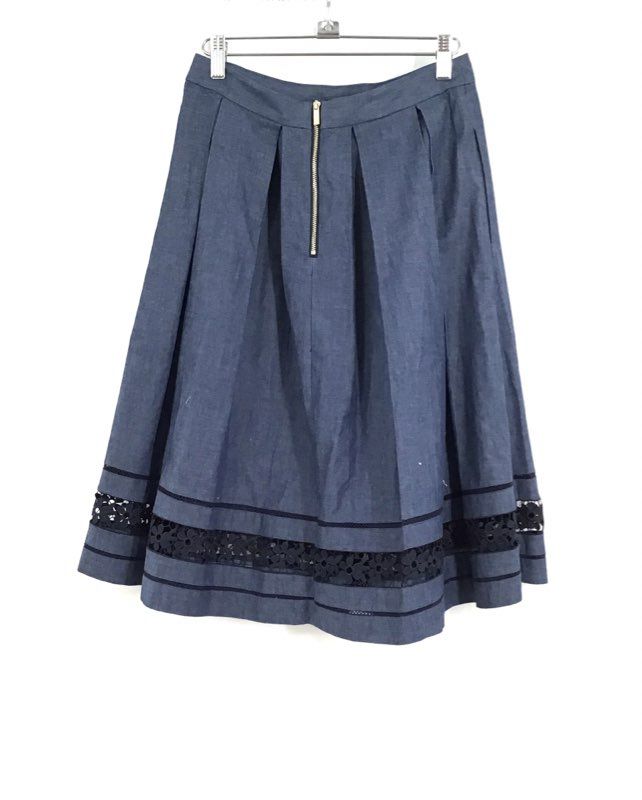 Karl Lagerfeld Women&#39;s Blue Cotton Back Zip Pleated Skirt - Size 2