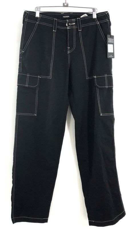 True Religion Men's Military SN Cargo Pants Jet Black Contrast Stitch NWT Sz 28