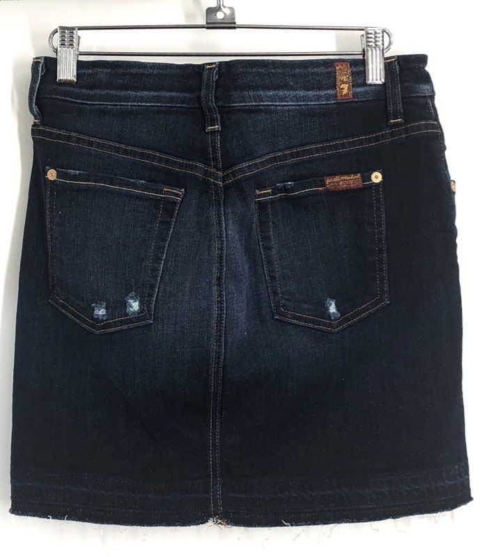 7 For All Mankind Women's Dark Wash Distressed Raw Hem Denim Mini Skirt Sz 25