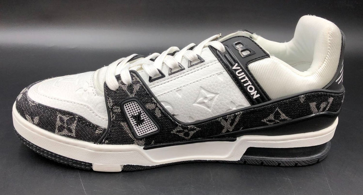 Louis Vuitton Inspired Men's Signature LV Monogram Black/White Sneakers - Sz 45