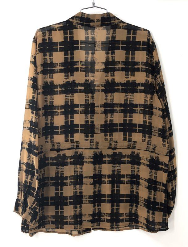 Calvin Klein Women's NWT Sheer Plaid Utility Blouse Tan Black Drawstring Sz XL