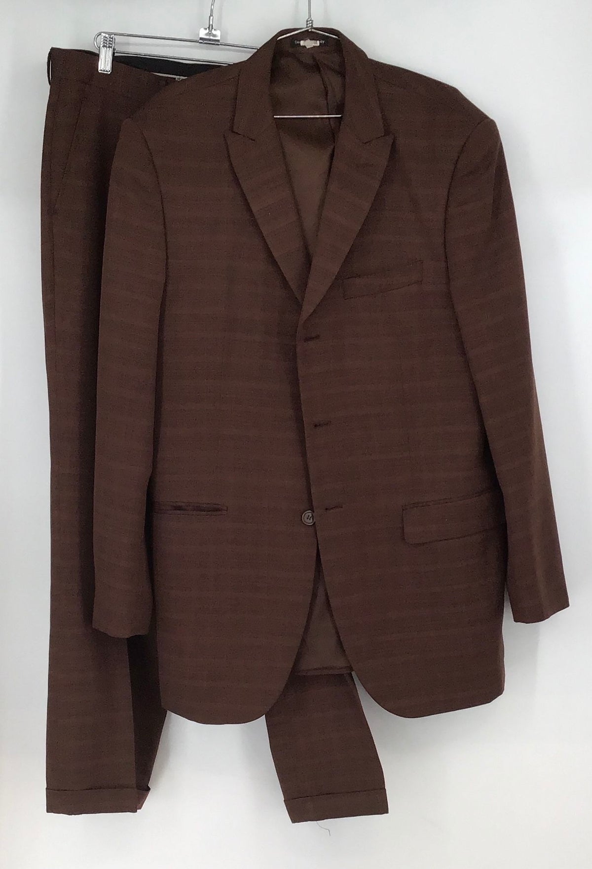 Tessori Men&#39;s Brown Check Single-Breasted 2-Piece Suit Pant Set - Size 42/36L