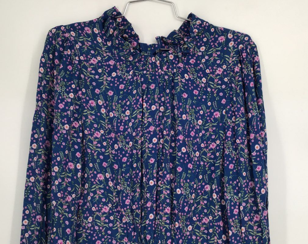 NWT A Loves A Women&#39;s Blue Floral Long Sleeve A-Line Dress - Size 10