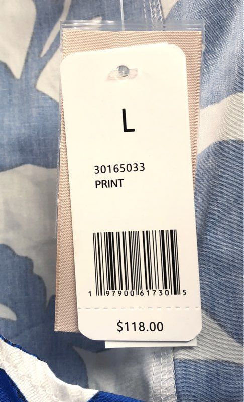 Philosophy Women's Blue White Leaf Print Button Front Cotton Midi Dress Sz L NWT
