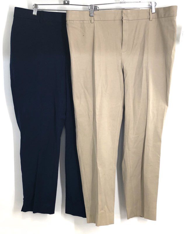 Crown & Ivy Women's Cary Fly Front Pants Lot of 2 Navy Khaki NWT Sz 18W