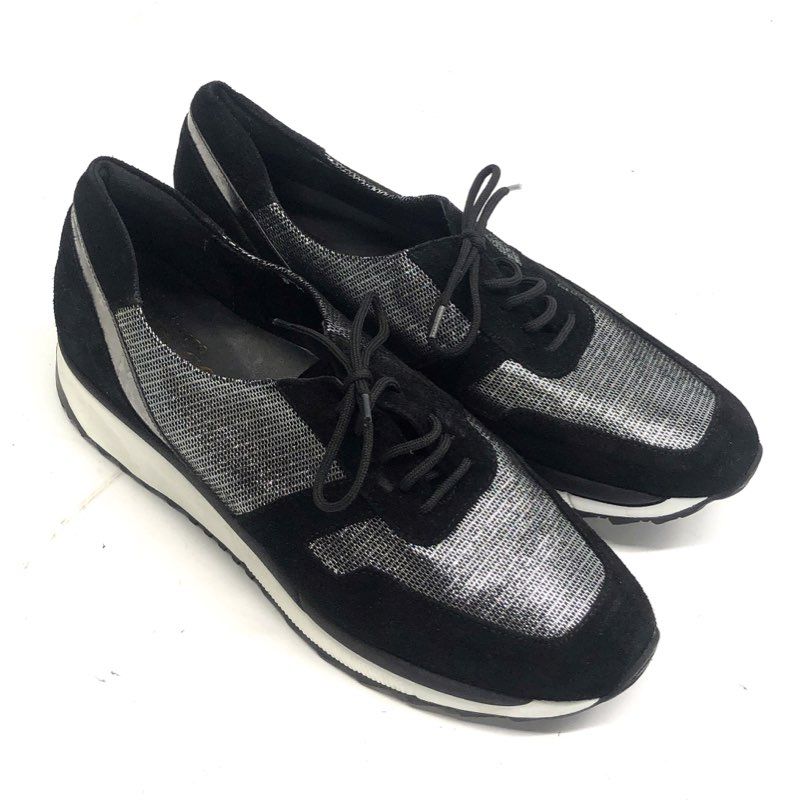 Sesto Meucci Black Silver Metallic Shimmer Lace Up Sneakers Women's Size 8M