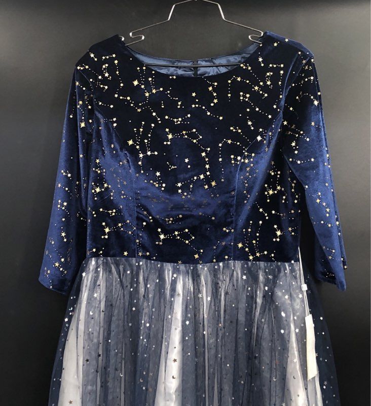 TS Couture Women's Blue Constellation Velvet Ombre Tulle Maxi Dress M NWT